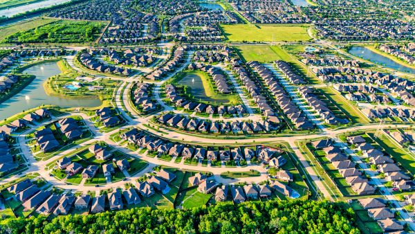 Aerial view of suburban housing Aerial view of suburban housing