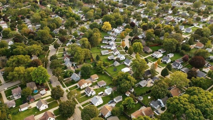 Aerial view of neighborhood